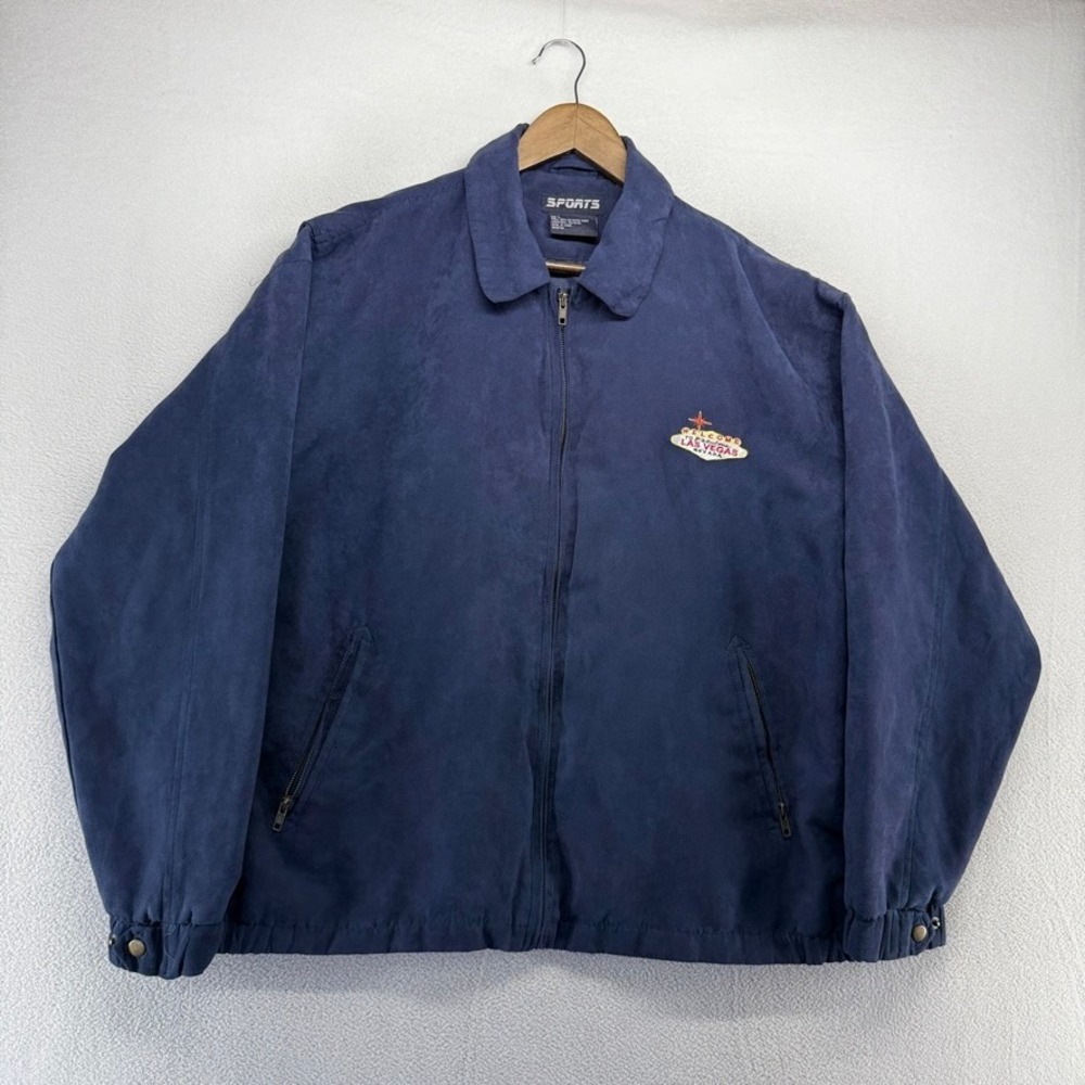 Vintage Las Vegas Bomber Jacket Men's Large Boxy Crop Suede Embroidered 90s y2k